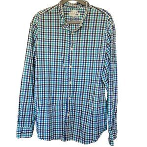Old Navy Classic Shirt Men’s XXL Blue Teal Plaid Button Down Long Sleeve Regular